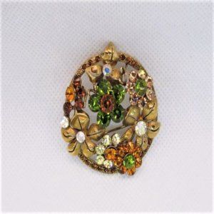 Victorian Mourning Flowers Rhinestone Brooch